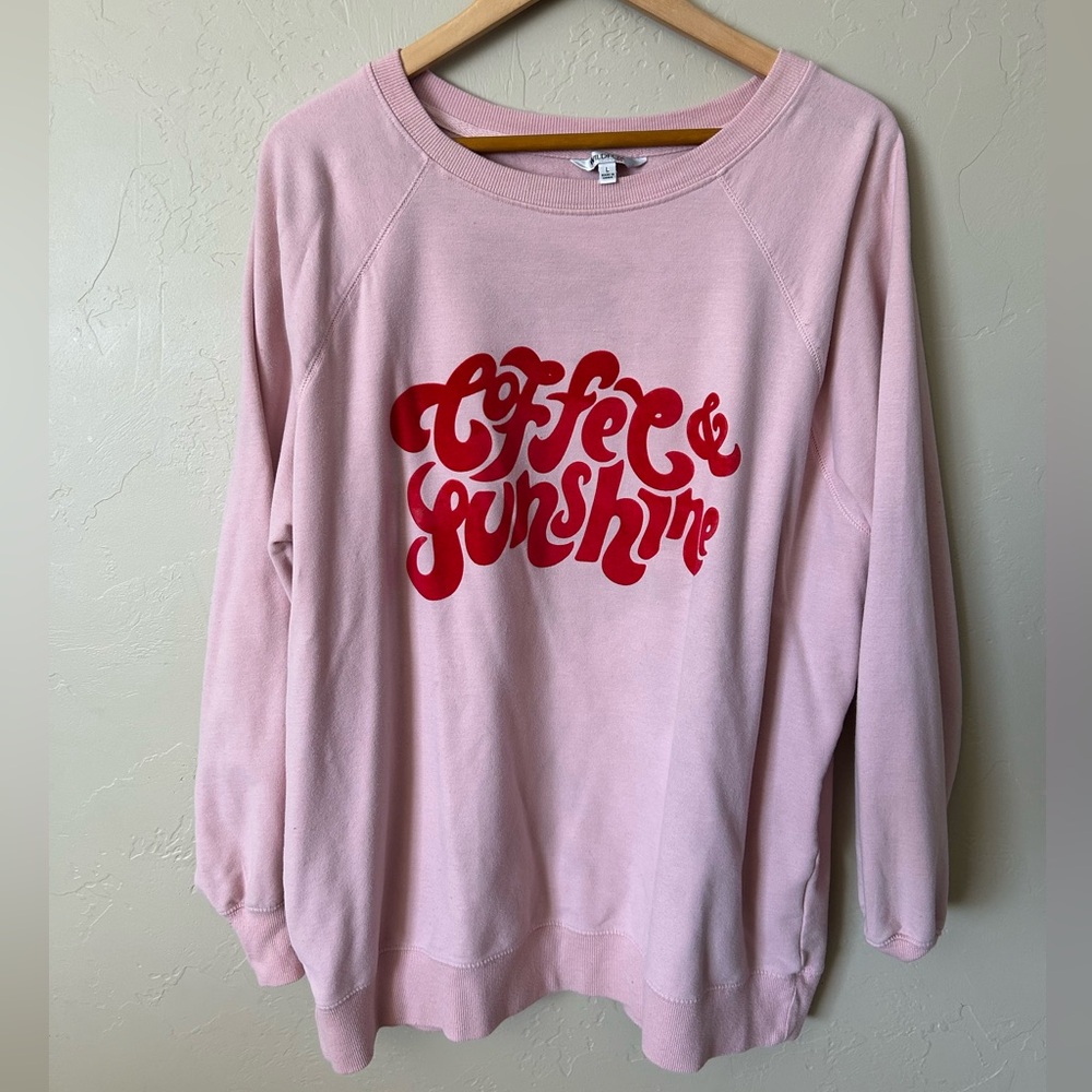 Wildfox “Coffee & Sunshine” Pink Graphic Sweatshirt Size L